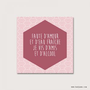 Cartes Postales - Faute damour et deau fraiche je vis damis et dalcool - Français